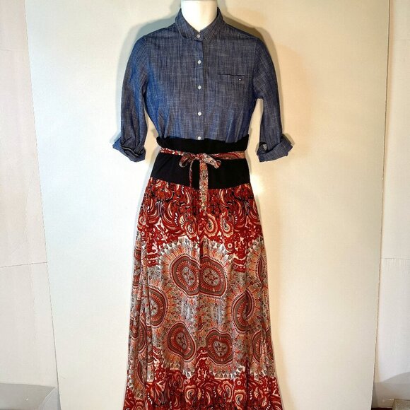 Palazzo Pants SZ L NWT Rust Print wide leg Boho Chic Festival Western Resort 80s - Picture 1 of 12